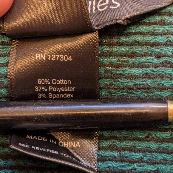 Ali Miles top Shirt Blouse Size Large Stretch Green Black 3/4 Sleeve Pocket - Picture 7 of 11